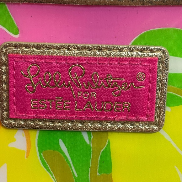 Lilly Pulitzer by Estee Lauder Pink and Lemons Zip Cosmetic Bag Gold Trim - Picture 2 of 11